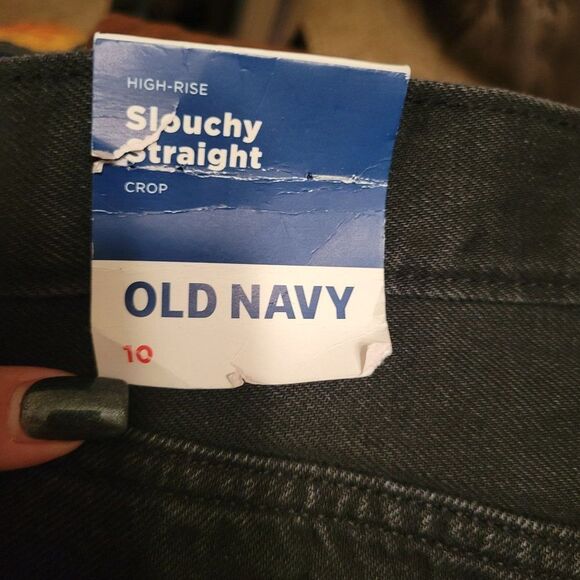 Old Navy Womens Pants Black 10/M High-Waisted Slouchy Distressed Jeans New - Picture 5 of 10